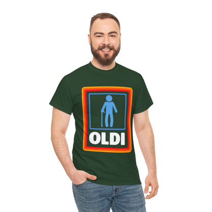 Oldi Retro Logo Tee — Funny Elderly Humour T-Shirt
