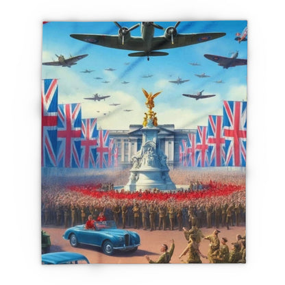Union Jack Victory Fleece Blanket — Vintage WWII London Memorial Scene
