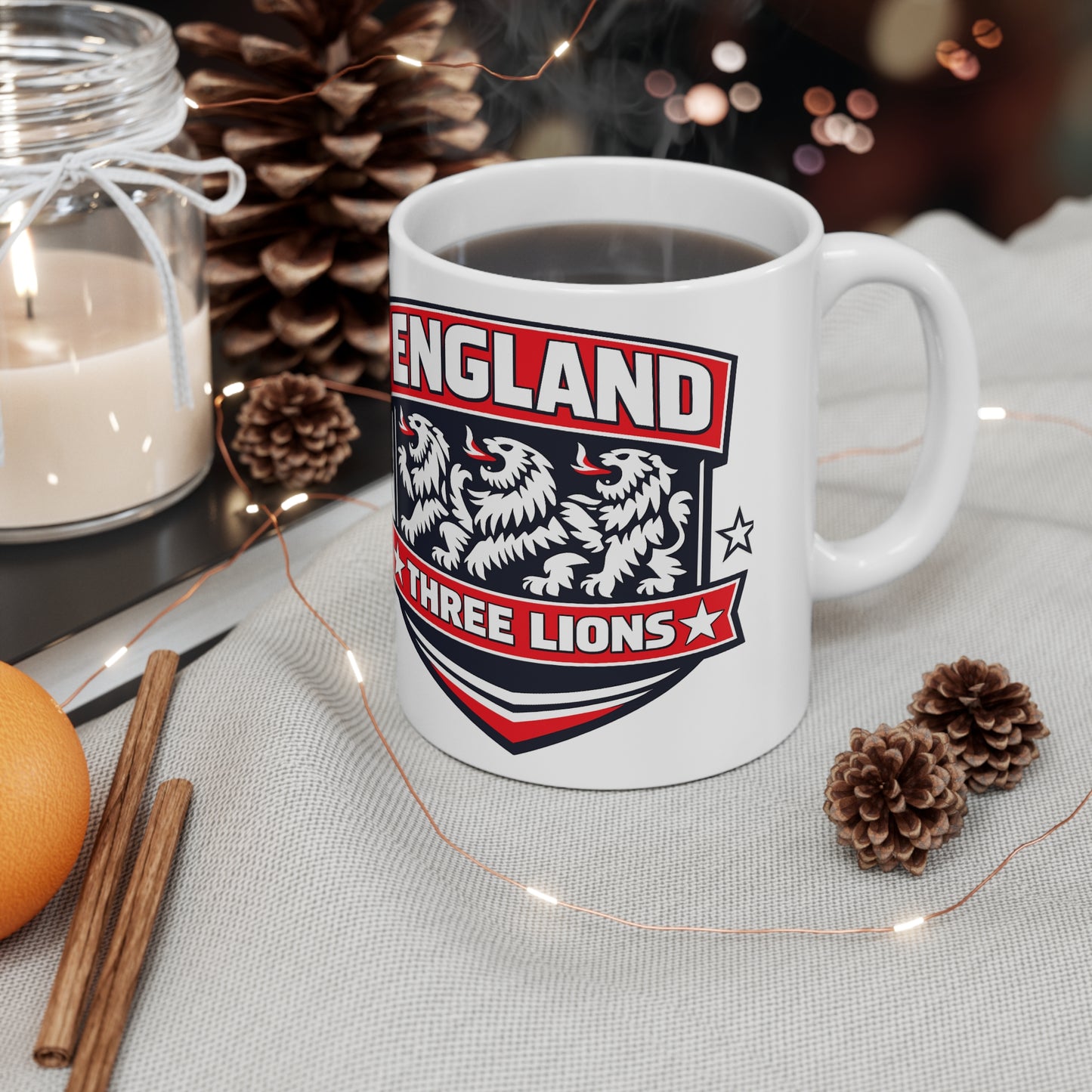 England Three Lions Ceramic Coffee Mug — 11oz & 15oz Football Fan Mug