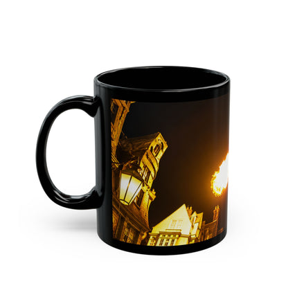Golden Dragon Fire-Breathing Black Mug — Fantasy Castle Coffee Cup