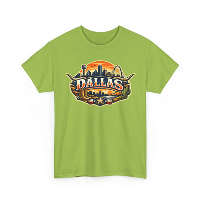 Dallas Skyline Retro Tee — Vintage Cityscape T‑Shirt with 'Dallas' Graphic