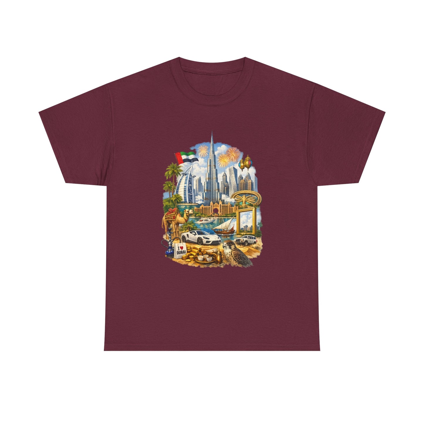 Dubai Skyline Beach Vacation T-Shirt – Retro Travel Collage Tee