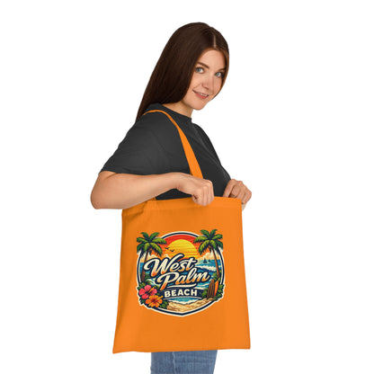 West Palm Beach Cotton Tote — Vintage Tropical Beach Palm Tree Design