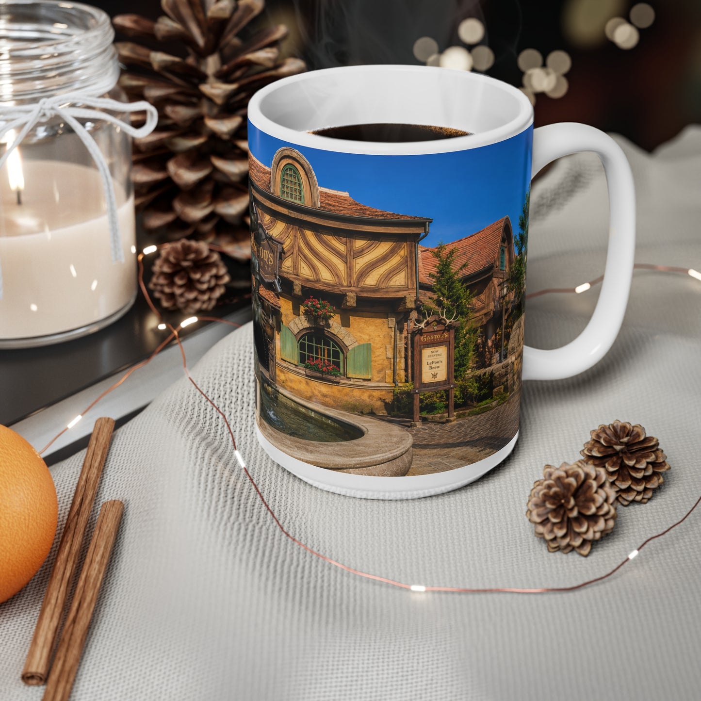 Gaston's Tavern Fountain Photo Mug — 11oz/15oz Ceramic Coffee Cup