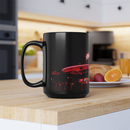Mel's Drive-In Neon Night Coffee Mug — Retro Diner Black Ceramic Mug (11oz, 15oz)