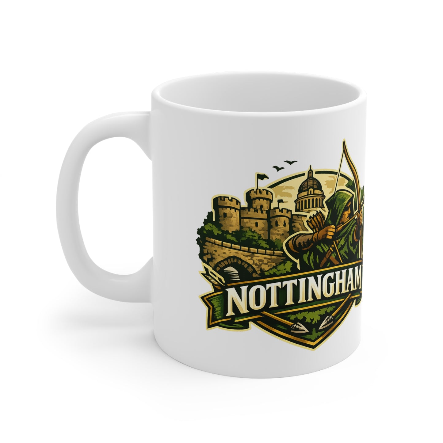 Nottingham Robin Hood Ceramic Coffee Mug — 11oz & 15oz Travel-Perfect Gift