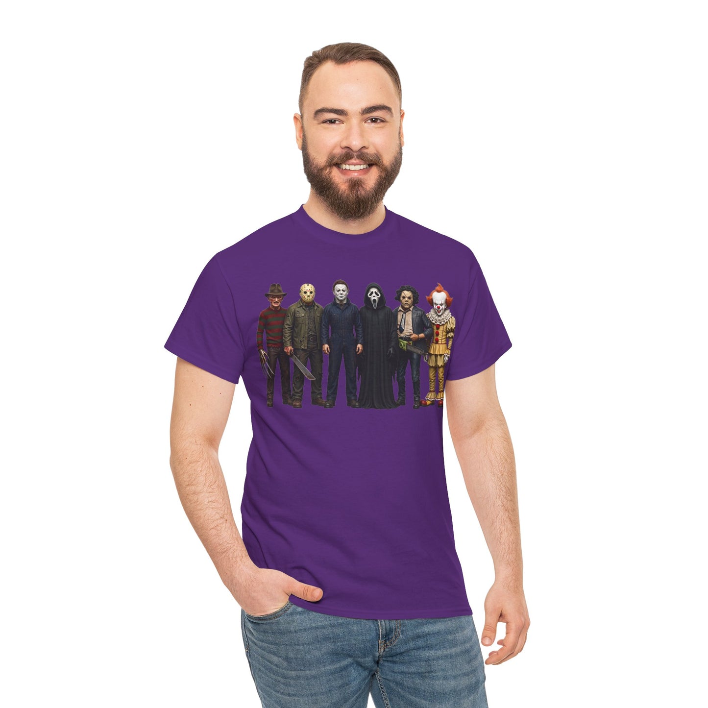 Horror Icons Lineup T‑Shirt – Freddy, Jason, Michael, Ghostface & Pennywise Tee