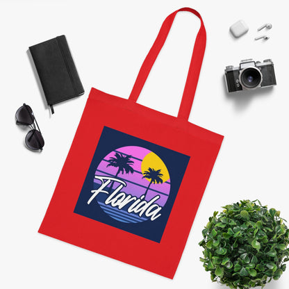 Florida Sunset Palm Tote Bag — Retro Beach Cotton Tote