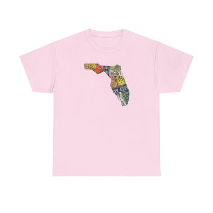 Florida License Plate Map T-Shirt — Vintage State Silhouette Tee
