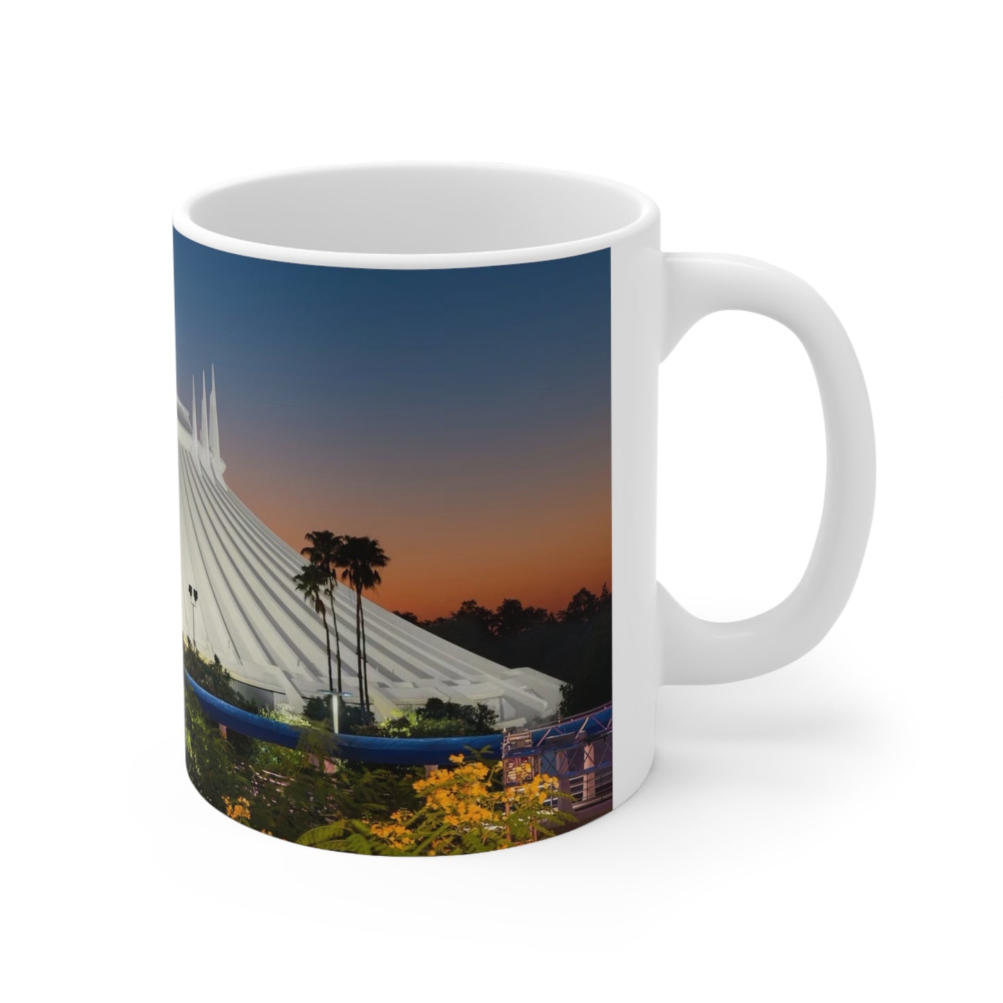 Space Mountain Sunset Ceramic Coffee Mug — Theme Park Photo Mug (11oz & 15oz)
