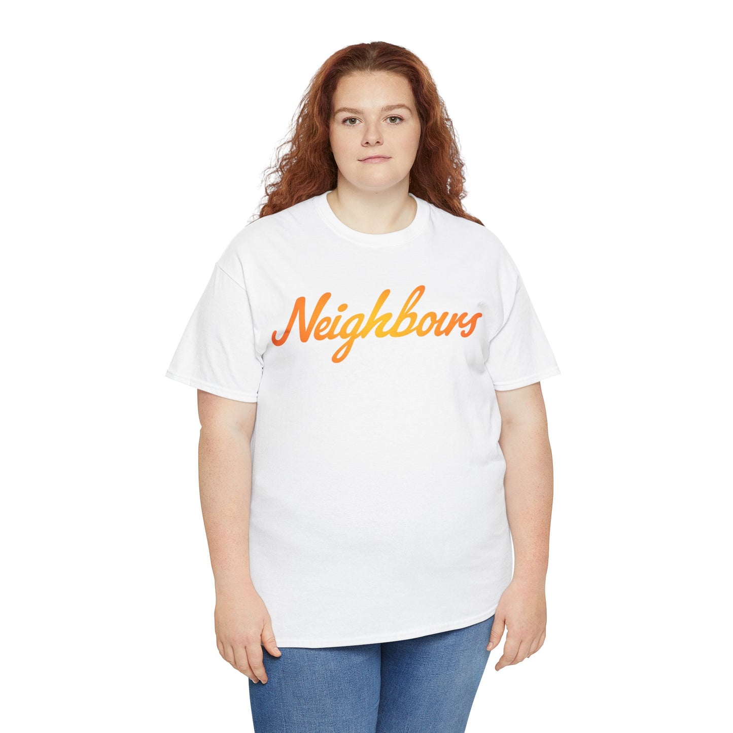Neighbours Script T‑Shirt — Retro Orange Neighborhood Tee