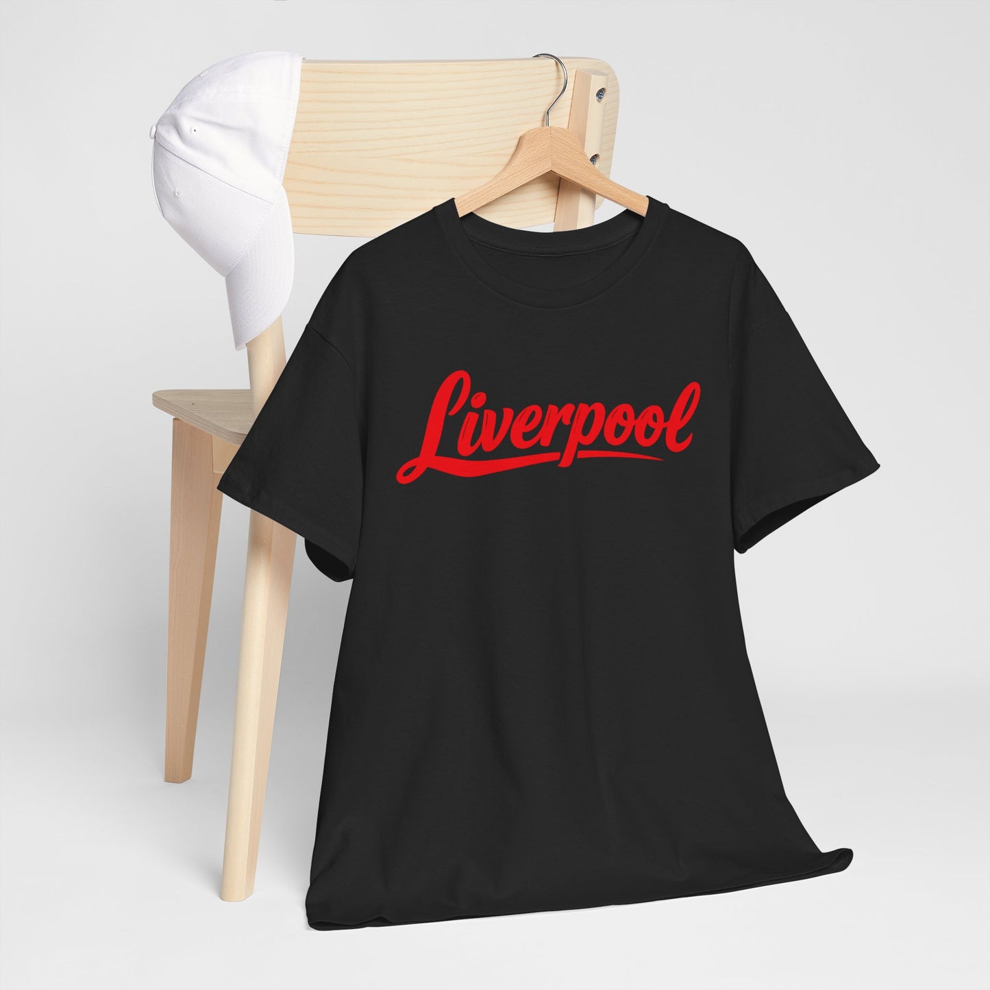 Liverpool Script T-Shirt — Retro Red Logo Tee for Fans