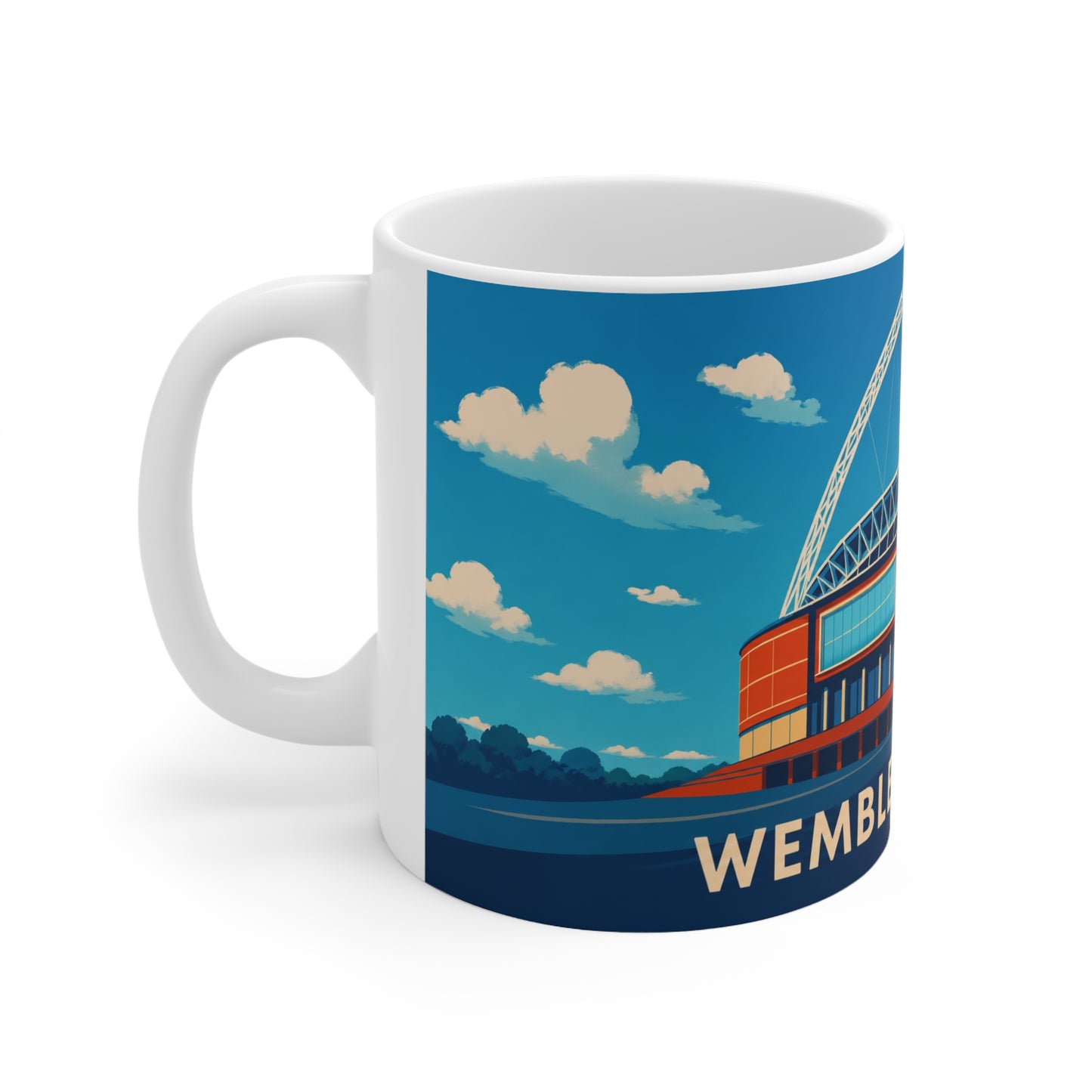 Wembley Stadium Ceramic Mug — Illustrated London Landmark Coffee Cup (11oz, 15oz)