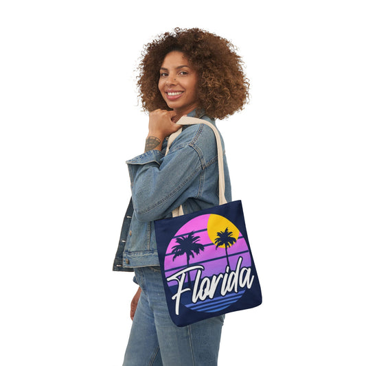 Florida Sunset Palm Tote Bag — Retro Beach Canvas Tote