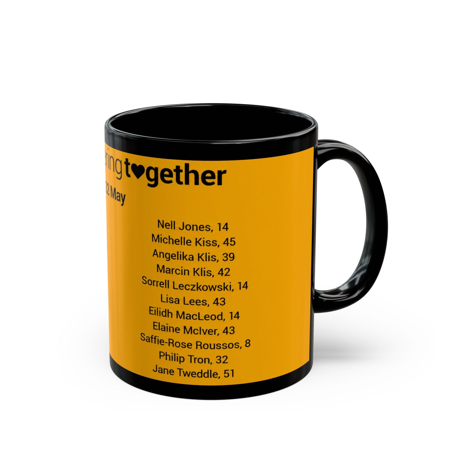 Manchester Arena Memorial Names Black Mug — "Remembering Together 22 May" Tribute Coffee Cup (11oz/15oz)