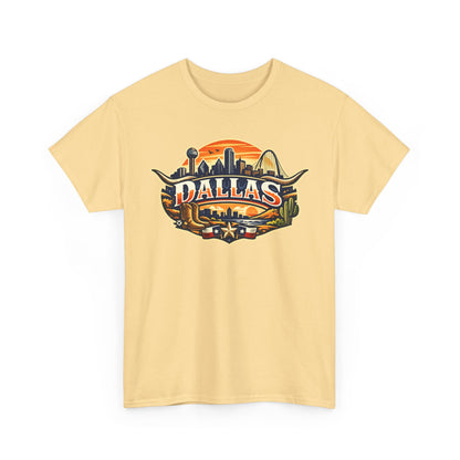 Dallas Skyline Retro Tee — Vintage Cityscape T‑Shirt with 'Dallas' Graphic