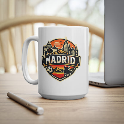 Madrid Souvenir Mug – Vintage Cityscape & Football Ceramic Coffee Cup (11oz/15oz)