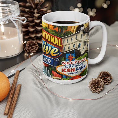 Orlando International Drive Souvenir Mug — Universal Globe & Theme Park Icons, 11oz/15oz