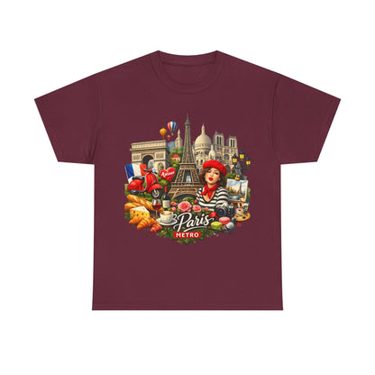 Paris Montage Tee — Eiffel Tower, Croissant & Metro Vintage Travel T‑Shirt