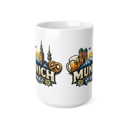 Munich Souvenir Coffee Mug — Bavarian Beer, Pretzel & Skyline Ceramic Mug (11oz/15oz)
