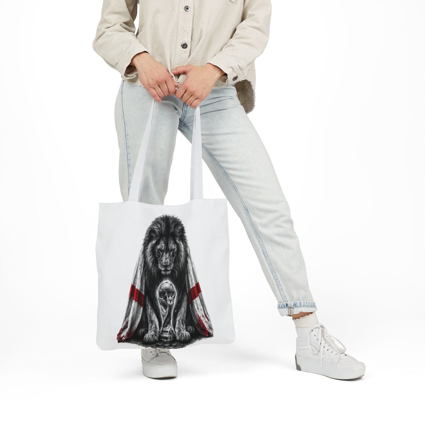 England Lion Guardian Canvas Tote — Protective Lion & Cub Illustration Tote Bag