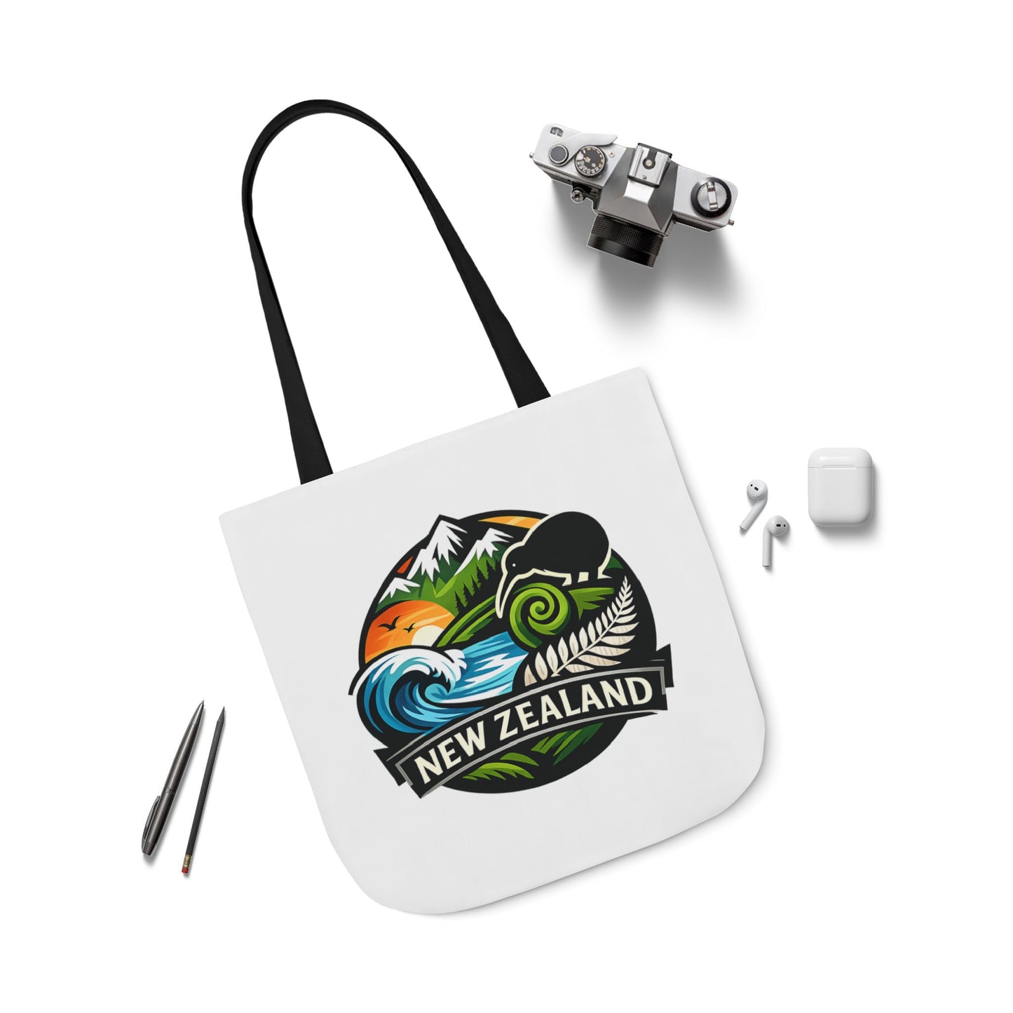New Zealand Scenic Tote Bag — Kiwi, Mountains & Waves Canvas Tote