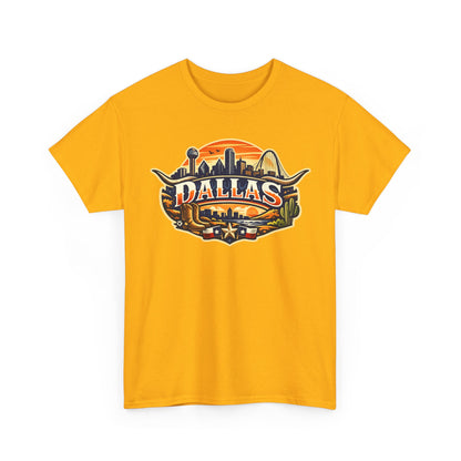 Dallas Skyline Retro Tee — Vintage Cityscape T‑Shirt with 'Dallas' Graphic