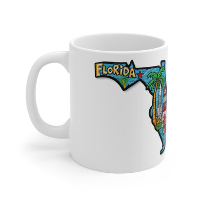 Florida State Map Coffee Mug – Retro Palm Trees, Lighthouse & Flamingo 11oz/15oz