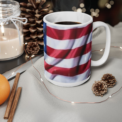 American Flag Ceramic Coffee Mug — Patriotic 11oz & 15oz USA Stars Stripes