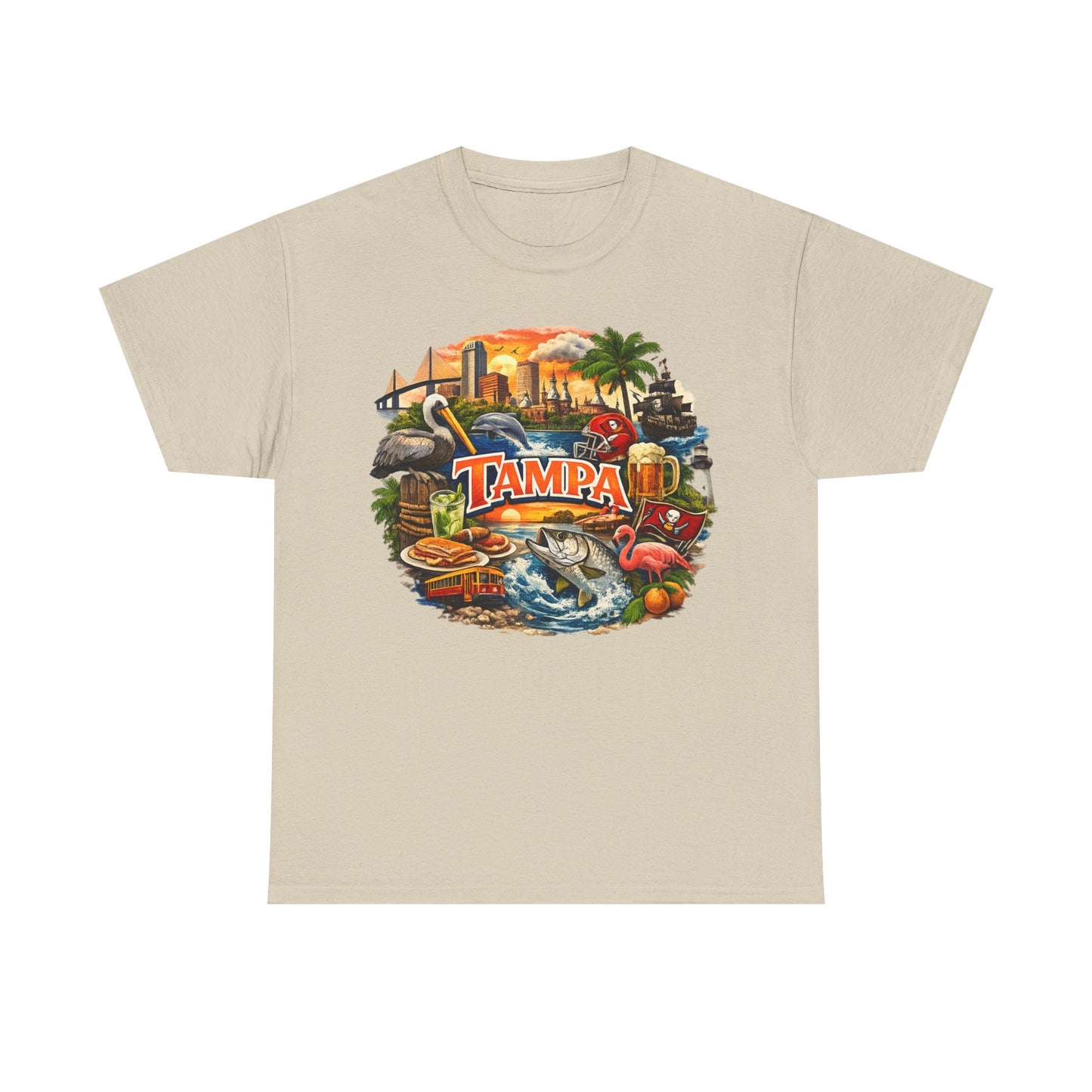 Tampa Florida Retro Scenic Tee — Vintage Beach, Skyline & Wildlife Graphic