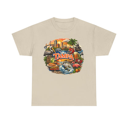 Tampa Florida Retro Scenic Tee — Vintage Beach, Skyline & Wildlife Graphic