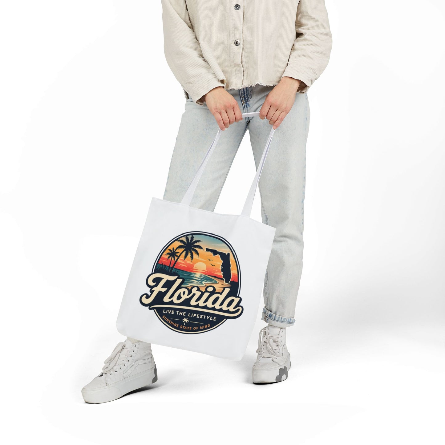 Florida Sunset Canvas Tote Bag — Retro Palm Beach Design