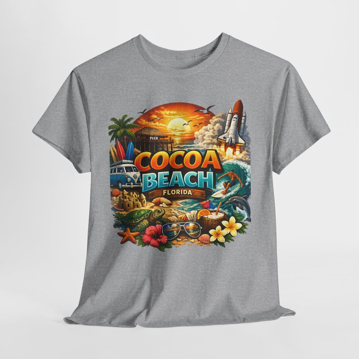 Cocoa Beach Florida Sunset Surf T-Shirt — Retro Beach Vacation Graphic Tee