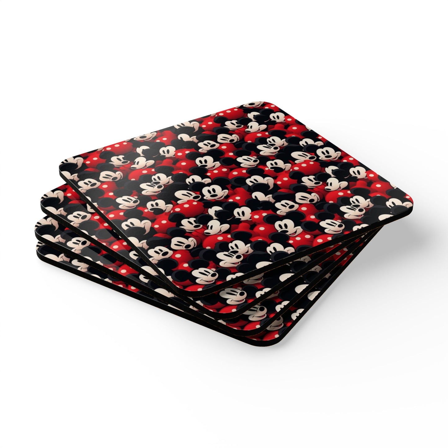 Mickey Mouse Pattern Cork Coaster Set — Retro Cartoon Drink Coasters (4-Pack)