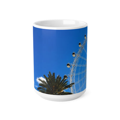 Orlando Icon Park Ferris Wheel & Palm Tree Ceramic Coffee Mug — Blue Sky Photo Mug (11oz, 15oz)