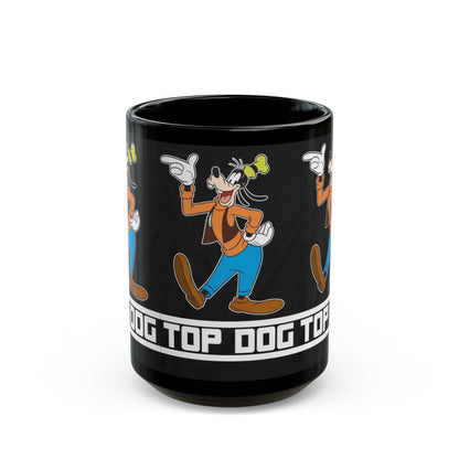 Top Dog Goofy Black Ceramic Mug — Retro Cartoon Character Coffee Cup (11oz & 15oz)