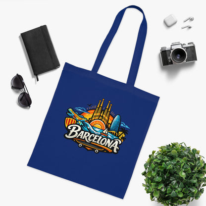 Barcelona Skyline Cotton Tote — Souvenir Travel Beach Bag