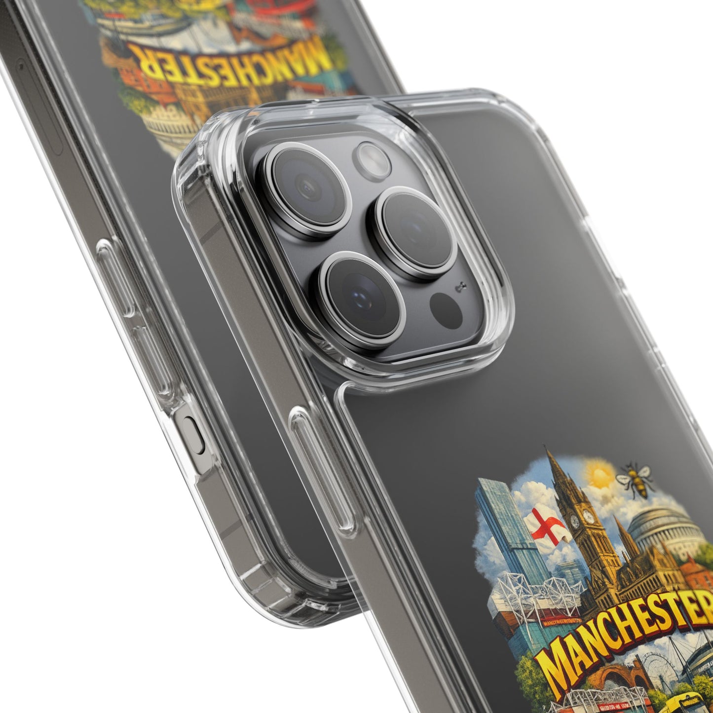 Manchester Landmark Clear Phone Case — Cityscape Collage Design