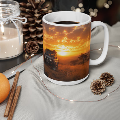 Safari Sunset Lioness Ceramic Mug — Wildlife Photography Coffee Cup (11oz, 15oz)