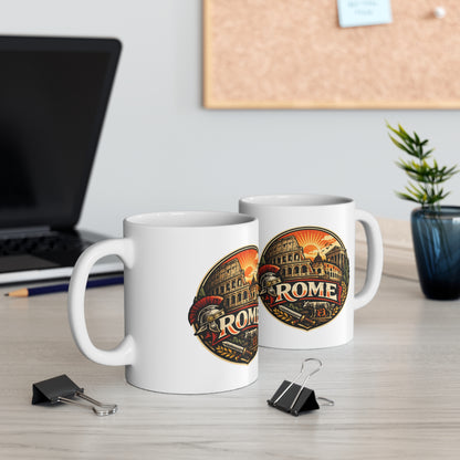 Rome Vintage Emblem Ceramic Coffee Mug — Colosseum & Legion Travel Souvenir (11oz/15oz)