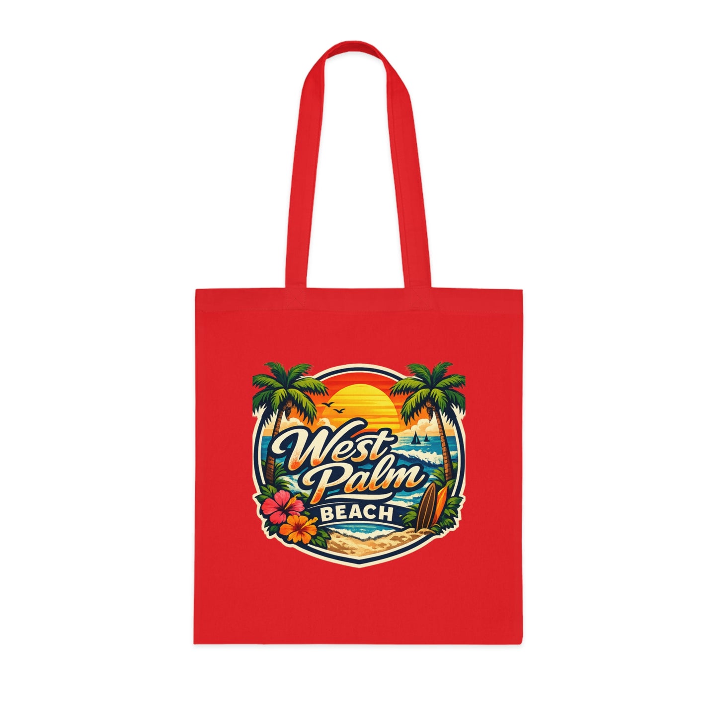 West Palm Beach Cotton Tote — Vintage Tropical Beach Palm Tree Design