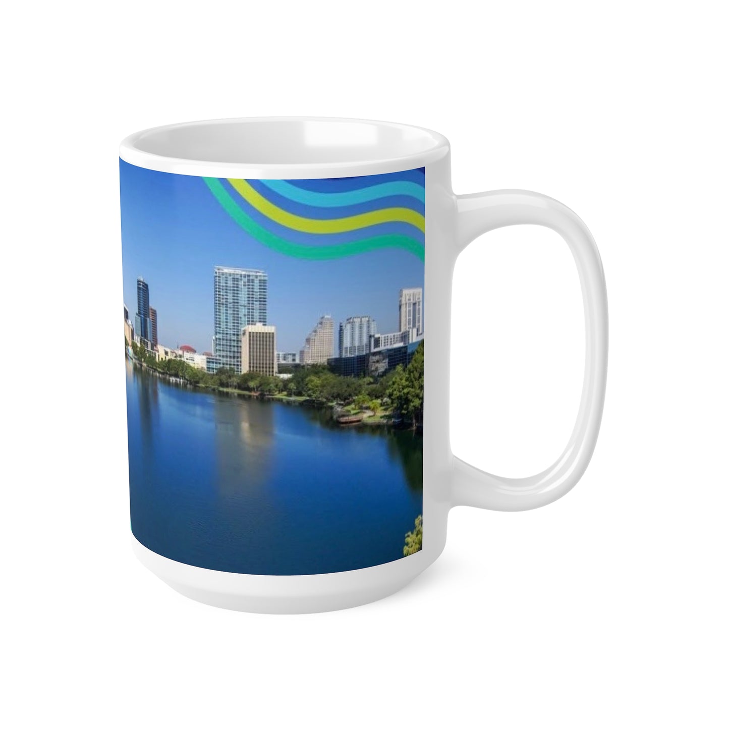 Orlando Lake Eola City Skyline Coffee Mug — Scenic Waterfront 11oz & 15oz Ceramic Cups