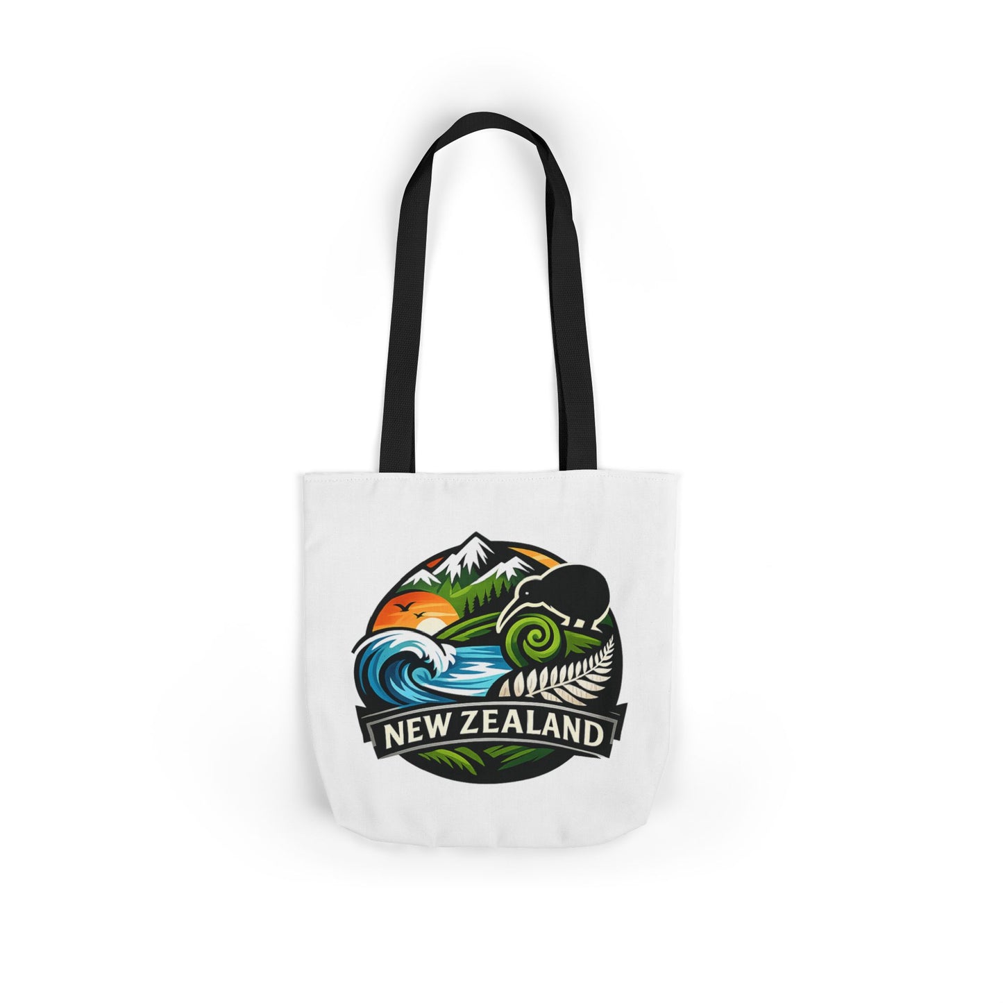 New Zealand Scenic Tote Bag — Kiwi, Mountains & Waves Canvas Tote
