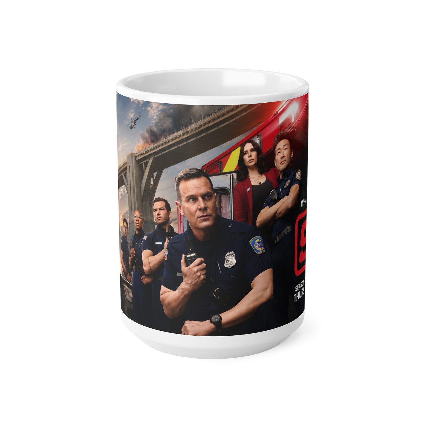 911 Unofficial Ceramic Coffee Mug — Firefighter Team Photo Design (11oz, 15oz)