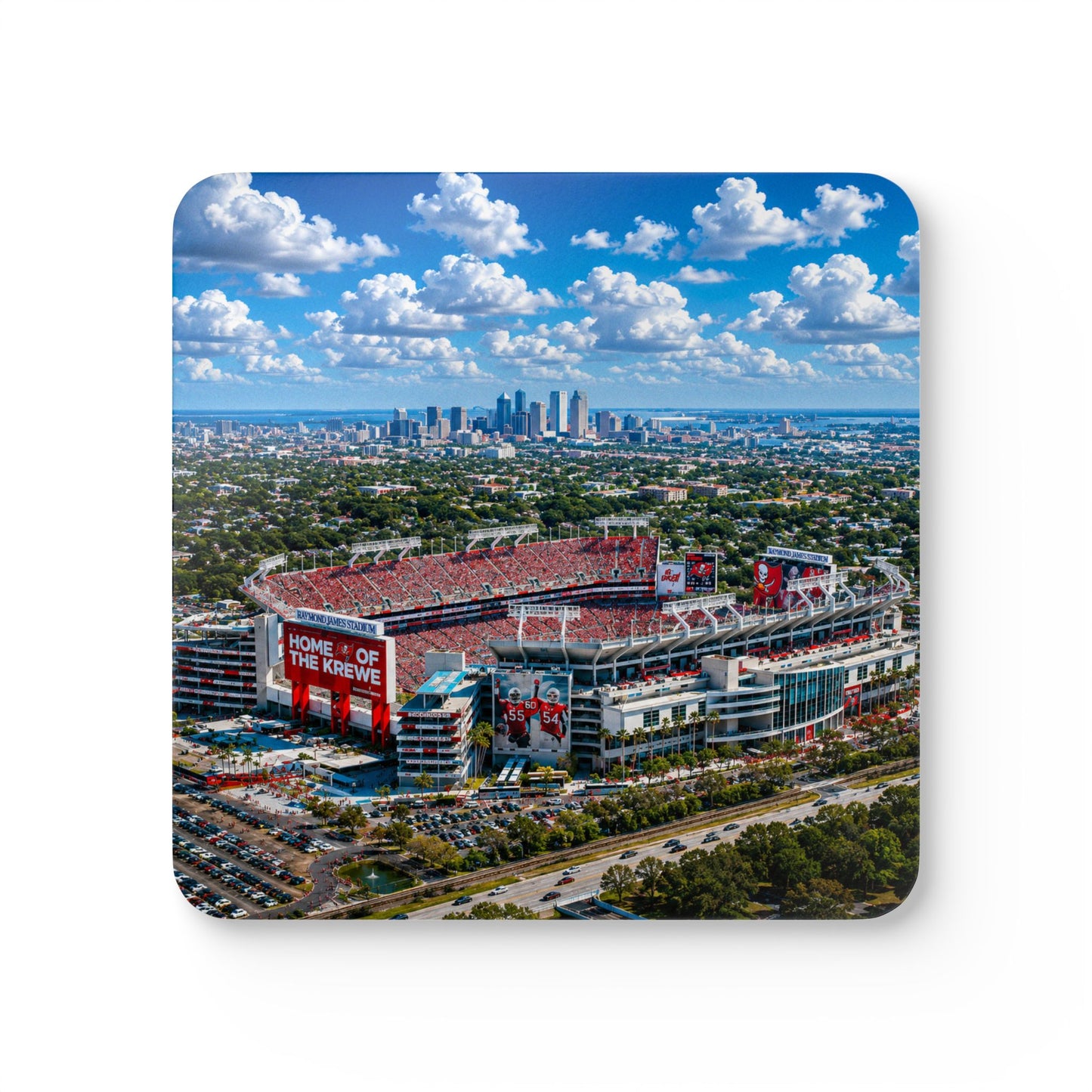 Tampa Bay Raymond James Stadium Cork Coaster Set — Aerial Stadium Photo Drink Coasters (Set of 4)