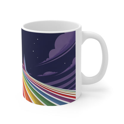 Rainbow Space Mountain Mug — Retro Rainbow Road Ceramic Coffee Cup (11oz & 15oz)