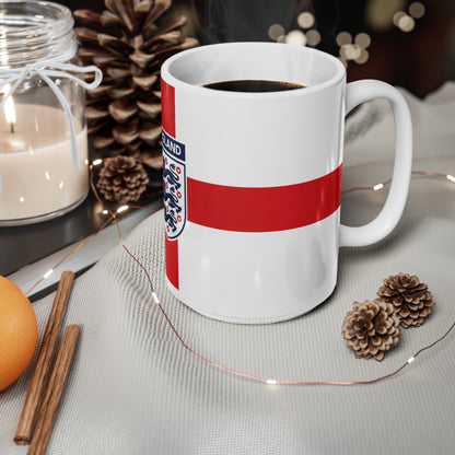 England Flag Coffee Mug — St George Cross Ceramic Tea Cup with Three Lions Crest (11oz & 15oz)