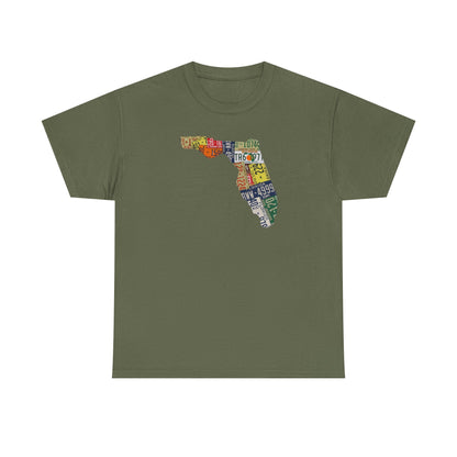 Florida License Plate Map T-Shirt — Vintage State Silhouette Tee