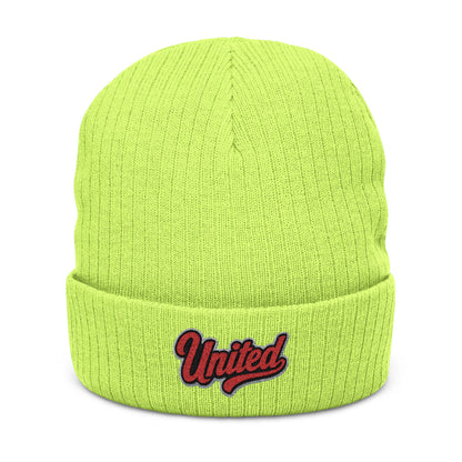 United Embroidered Ribbed Beanie — Cozy Knit Winter Hat