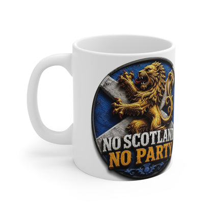No Scotland No Party Ceramic Coffee Mug — Scottish Lion Crest 11oz & 15oz